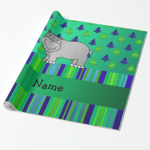 Persoonlijke naam hippo groene blauwe strepen cadeaupapier