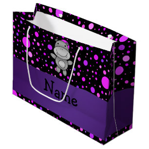 Persoonlijke naam hippo paarse polka dots groot cadeauzakje