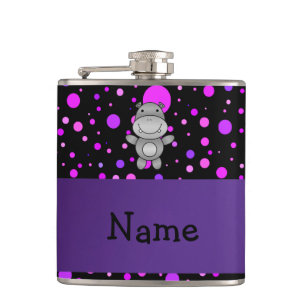 Persoonlijke naam hippo paarse polka dots heupfles