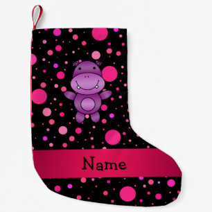 Persoonlijke naam hippo zwarte roze poka dots kleine kerstsok