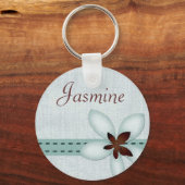 Persoonlijke naam hoofdring - Blauw lint en bloem Sleutelhanger (Voorkant)