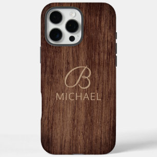Persoonlijke naam houtnerf hout monogram iPhone 16 pro max hoesje