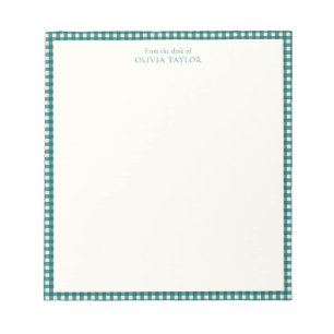 Persoonlijke naam in preppy turquoise gingham ruit notitieblok