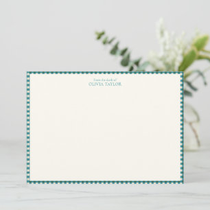 Persoonlijke naam in preppy turquoise gingham ruit notitiekaartje
