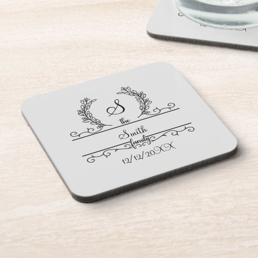 Persoonlijke naam in script met bladeren bier onderzetter (Linkerzijde)