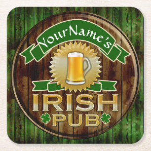 Persoonlijke naam Irish Pub Sign St. Patrick's Day Vierkante Kartonnen Onderzetter