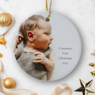Persoonlijke Naam Jaar Eerste Kerst Baby Foto Keramisch Ornament