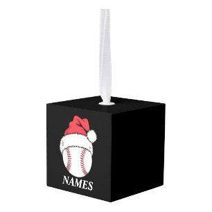 Persoonlijke Naam Kerst Baseball Santa Hoed Kubus Ornament