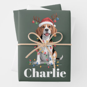 Persoonlijke naam kerst Beagle hond liefhebber Inpakpapier Vel