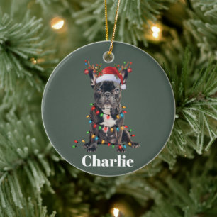 Persoonlijke naam kerst Franse Bulldog Hond Keramisch Ornament