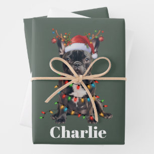 Persoonlijke Naam Kerstmis Franse Bulldog Hond Inpakpapier Vel