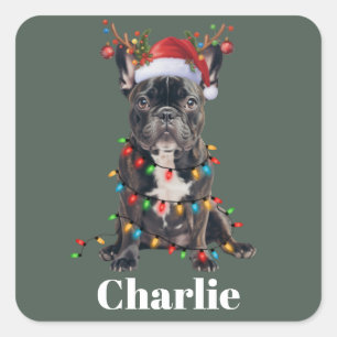 Persoonlijke Naam Kerstmis Franse Bulldog Hond Vierkante Sticker