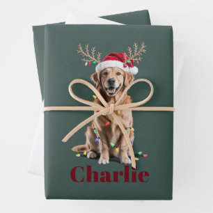 Persoonlijke Naam Kerstmis Goud Retriever Hond Inpakpapier Vel