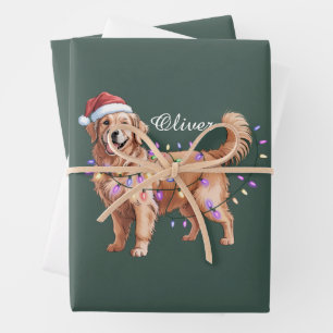 Persoonlijke Naam Kerstmis Goud Retriever Hond Inpakpapier Vel