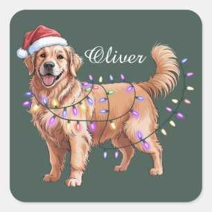 Persoonlijke Naam Kerstmis Goud Retriever Hond Vierkante Sticker