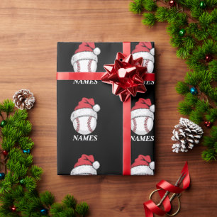 Persoonlijke Naam Kerstmis Honkbal Santa Hoed Cadeaupapier
