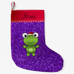 Persoonlijke naam kikker indigo paarse glitter kleine kerstsok