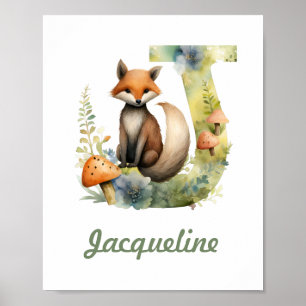 Persoonlijke naam kinderkamer poster bos letter J