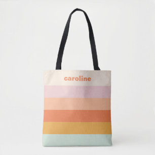 Persoonlijke naam kleurrijke strepen retro pastel draagtas