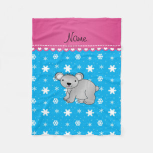 Persoonlijke naam koala sky blue sneeuwvlokken fleece deken
