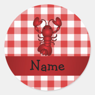 Persoonlijke naam kreeft rode picknick checkers ronde sticker
