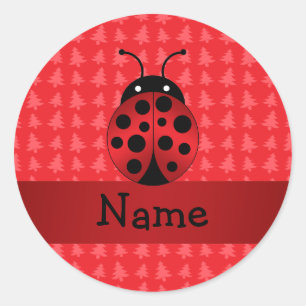 Persoonlijke naam ladybug red kerstbomen ronde sticker