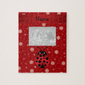 Persoonlijke naam ladybug rode sneeuwvlokken legpuzzel (Verticaal)