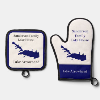 Persoonlijke naam Lake Arrowiad Map Navy Blue Ovenwant & Pannenlap Set