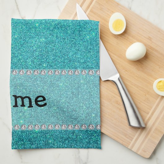 Persoonlijke naam manatee turquoise glitter theedoek (Quarter Fold)