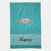 Persoonlijke naam manatee turquoise glitter theedoek (Verticaal)