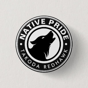 Persoonlijke naam met indiaans wolf logo ronde button 3,2 cm