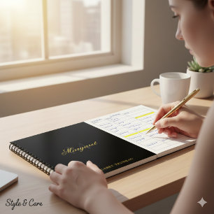 Persoonlijke naam met stijlvol monogram zwart notitieboek