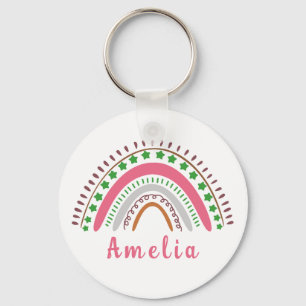 Persoonlijke naam met Whimsical Boho Rainbow Sleutelhanger