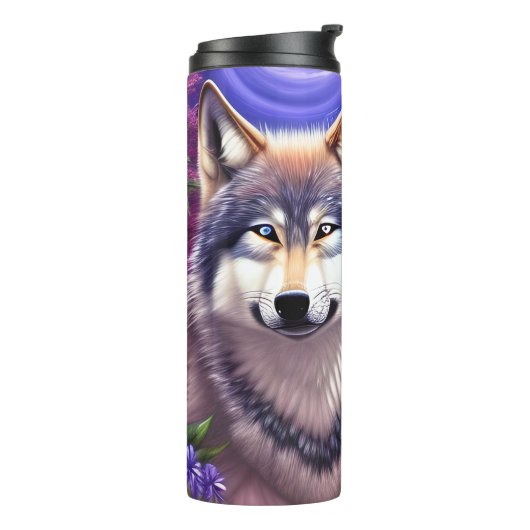 Persoonlijke naam Midnight Howl Floral Wolf Thermosbeker (Gedraaid links)