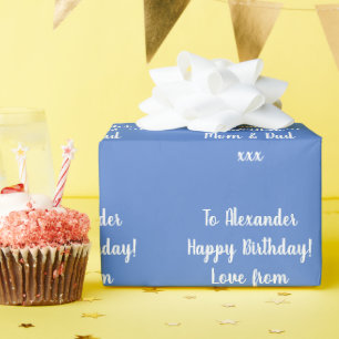 Persoonlijke naam Modern Blue Happy Birthday Cadeaupapier