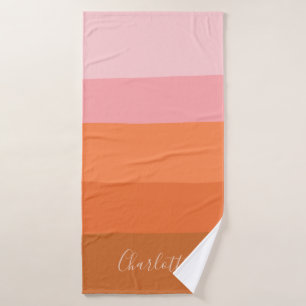 Persoonlijke naam moderne roze oranje streep zonso badhanddoek