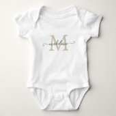 Persoonlijke naam monogram beige romper (Voorkant)