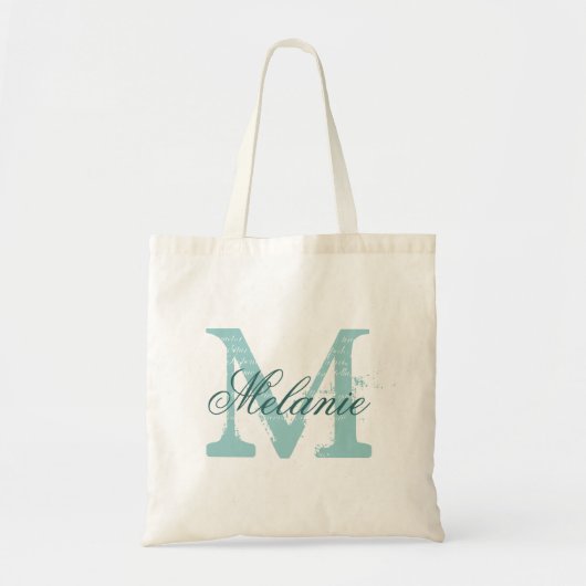 Persoonlijke naam monogram canvas tas | Turquoise (Voorkant)