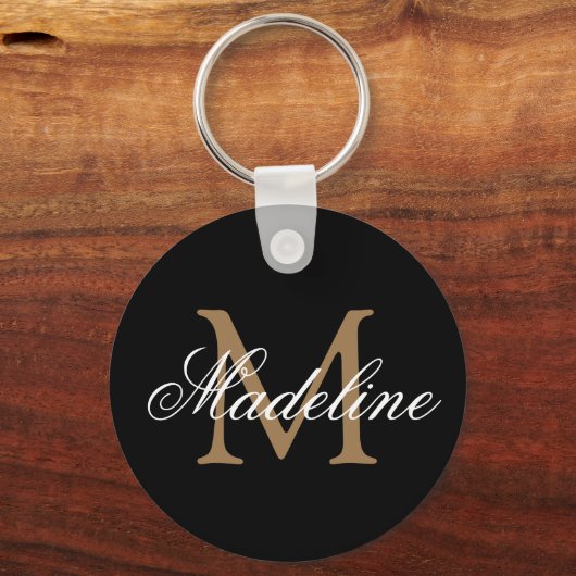 Persoonlijke naam Monogram Elegant Black Gold Sleutelhanger (Voorkant)