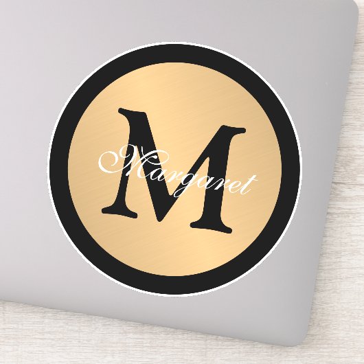 Persoonlijke naam Monogram Metallic Button Cutout Sticker (Detail)