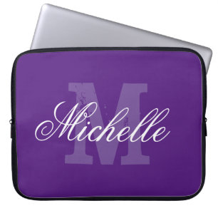 Persoonlijke naam monogram paarse laptophoes laptop sleeve
