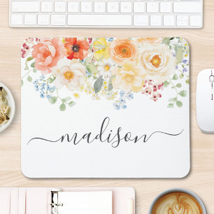 Persoonlijke naam monogram waterverf zonnige bloem muismat
