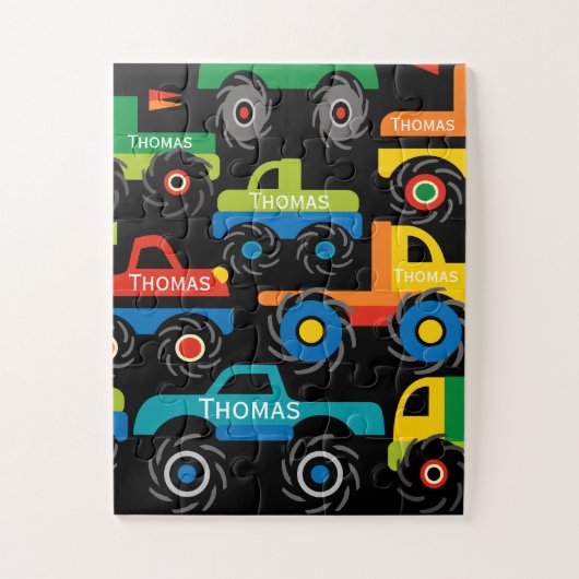 Persoonlijke naam Monsters Vrachtwagens Geschenken Legpuzzel (Verticaal)