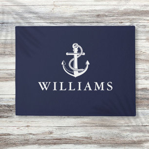 Persoonlijke naam nautisch anker marineblauw deurmat