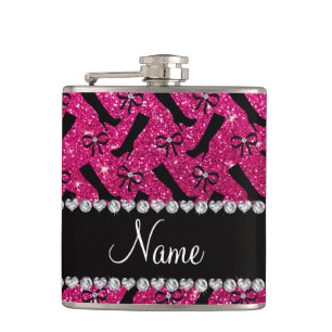 Persoonlijke naam neon hot roze glitter boows heupfles