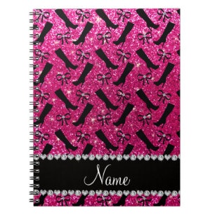 Persoonlijke naam neon hot roze glitter boows notitieboek
