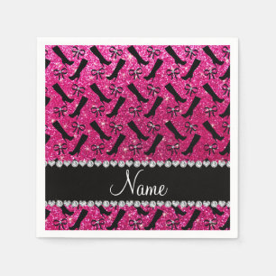 Persoonlijke naam neon hot roze glitter boows servet