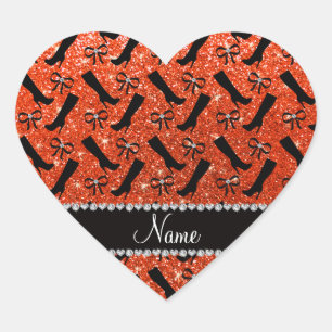 Persoonlijke naam neon oranje glitter boows hart sticker