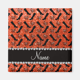 Persoonlijke naam neon oranje glitter boows magneet