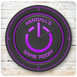 Persoonlijke naam Neon Power Button Game Room Sign Grote Klok